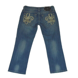 Miss Me‎ Jeans JP6048P5 Fleur De Lis Capri Rhinestone Jeans Medium Wash Size 27